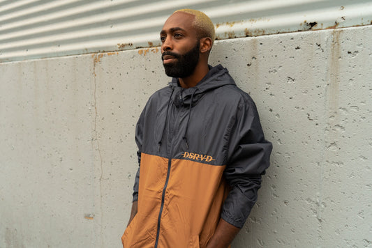 Brown and Navy Zip-Up Windbreaker