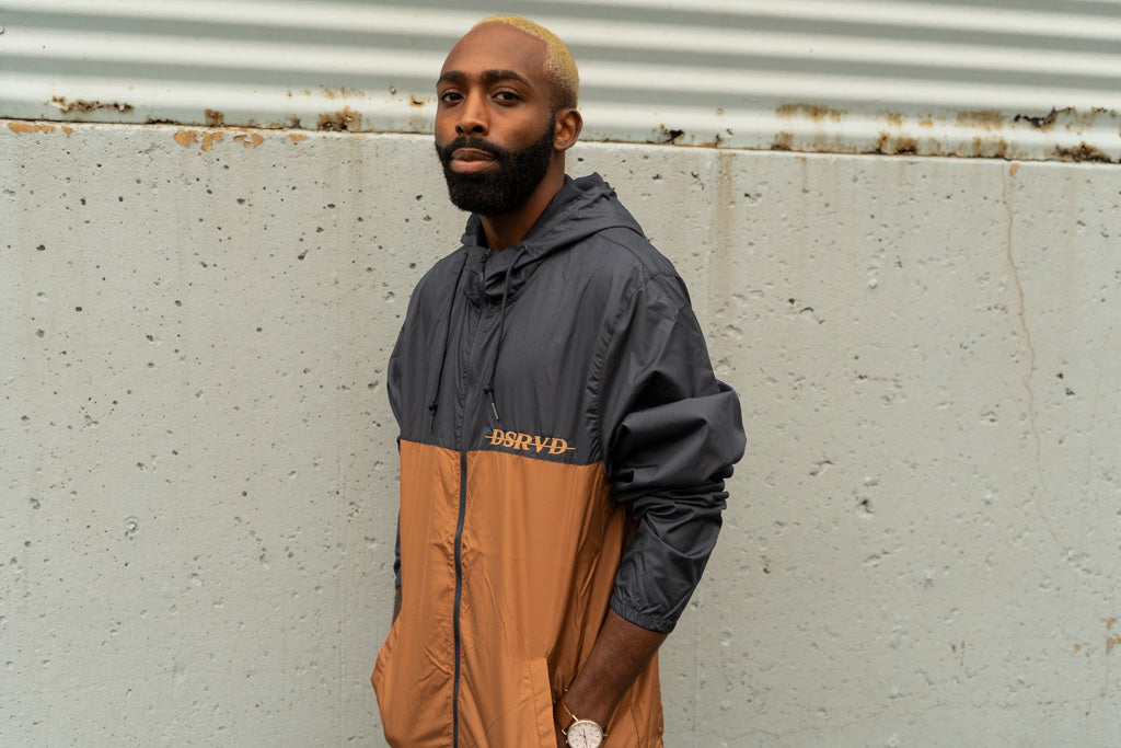 Brown and Navy Zip-Up Windbreaker