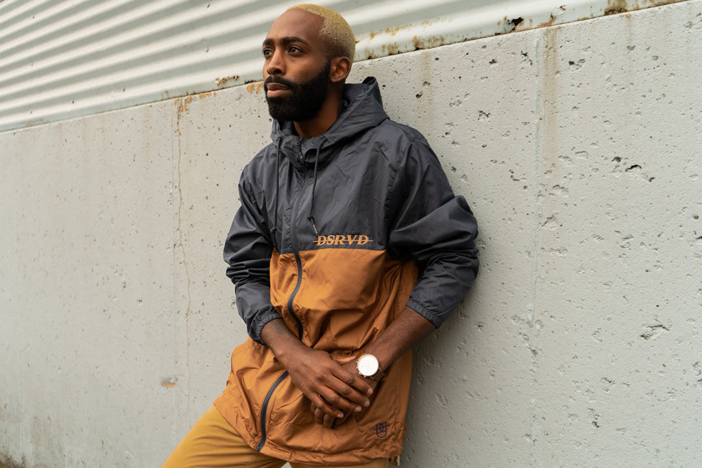 Brown and Navy Zip-Up Windbreaker